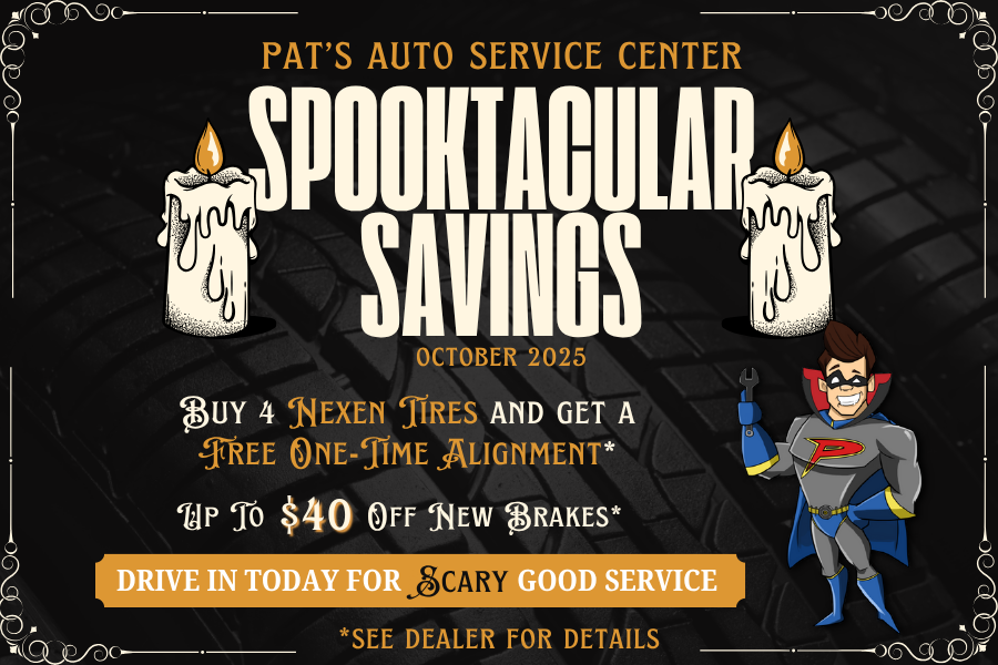 Pat's October Deals 2025 - website banner Graphic with October Tire Sale Details