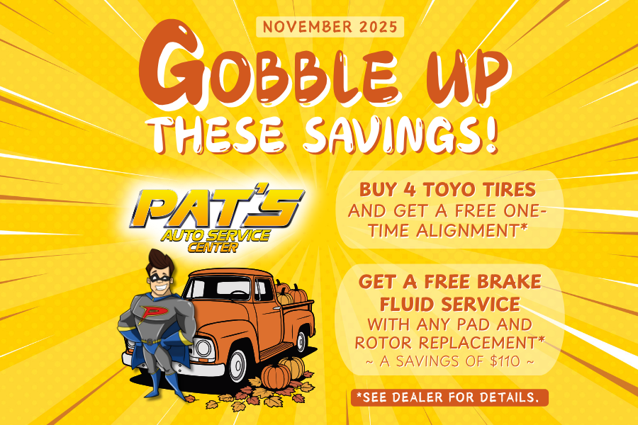 Graphic with November Tire Sale and Brake Special Details