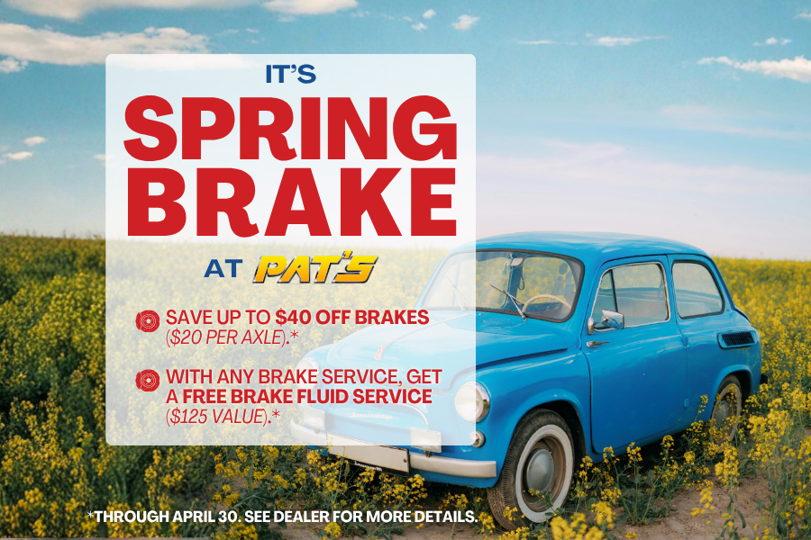 Spring Brake Special April 2026 - website banner Graphic with Spring Brake Special Details for April 2026