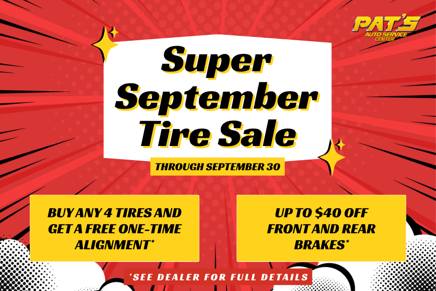 Graphic with Super September Tire Sale Details 2026